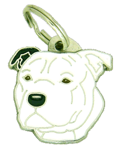 STAFFORDSHIRE BULLTERRIER BIANCO, OCCHIO NERO <br> (medagliette per cani, L’incisione è inclusa nel prezzo)